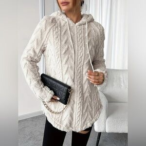 Cozy Textured Drawstring Fleece Hoodie